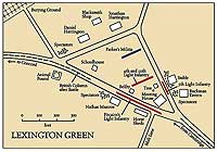 A map of the forces at Lexington when the Revolution began shows Parker's militia, the blue line, was in no position to block the redcoat march.