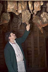 Checking the ham for mold