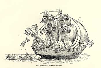 At the peak of the Colonial Revival, antiques that had arrived on the Mayflower seemed so common that the ship must have been awash in furniture, as suggested by this F. Opper cartoon in Bill Nye’s 1894 History of the United States.