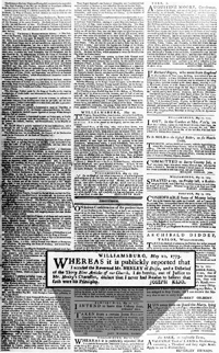 Virginia Gazette article published byJoseph Kidd on May 20th, 1773