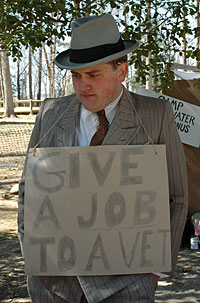 Neal Thomas Hurst re-creates a 1932 Bonus Army soldier marching on Washington, demanding help for World War I veterans.