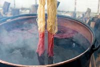 A quick dip in the kettle’s water shows how the wool will blush when fully dipped.